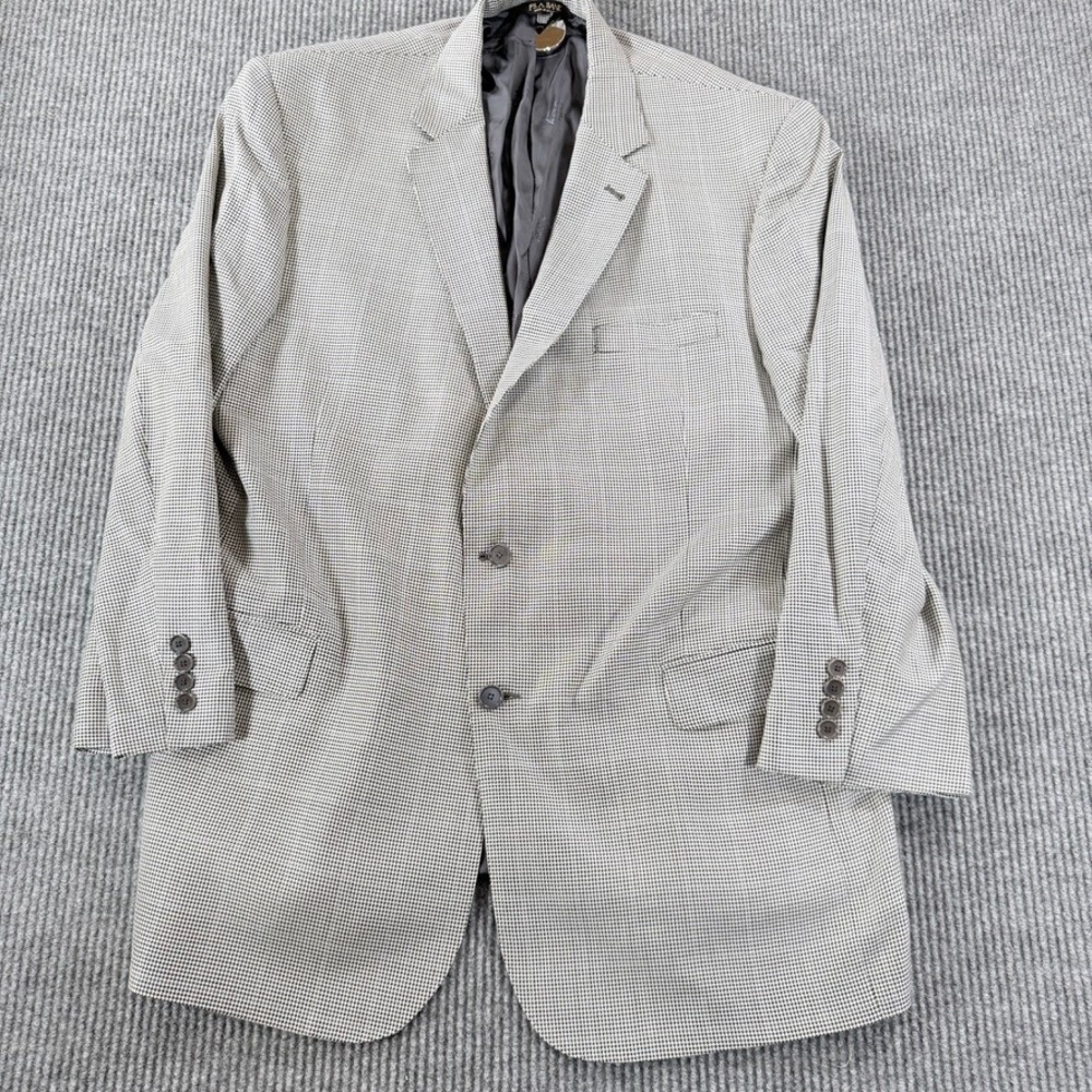 Jos A Bank Signature Gold Blazer Silk Wool Houndstooth Sport Coat Mens 48L Tan